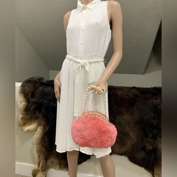 Handmade Real Rex Rabbit Fur Rhinestone Kisslock Wristlet/Crossbody/Evening Bag - Picture 4 of 16